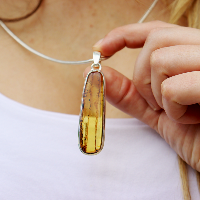amber sterling silver gemstone pendant