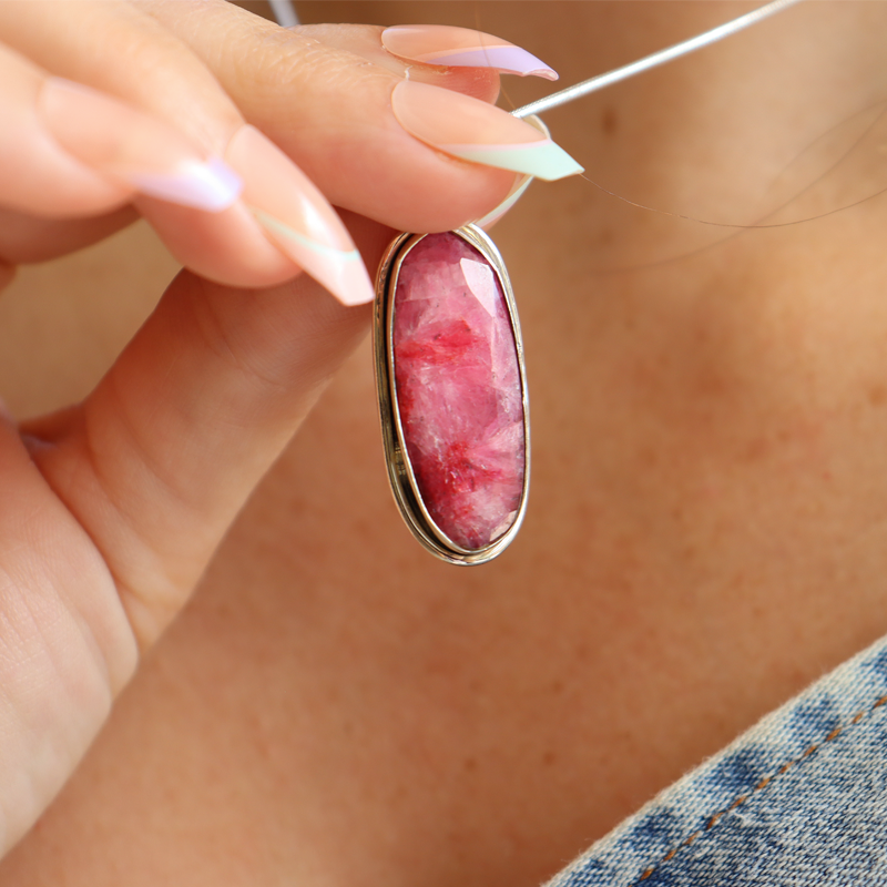 oval ruby quartz sterling silver gemstone pendant