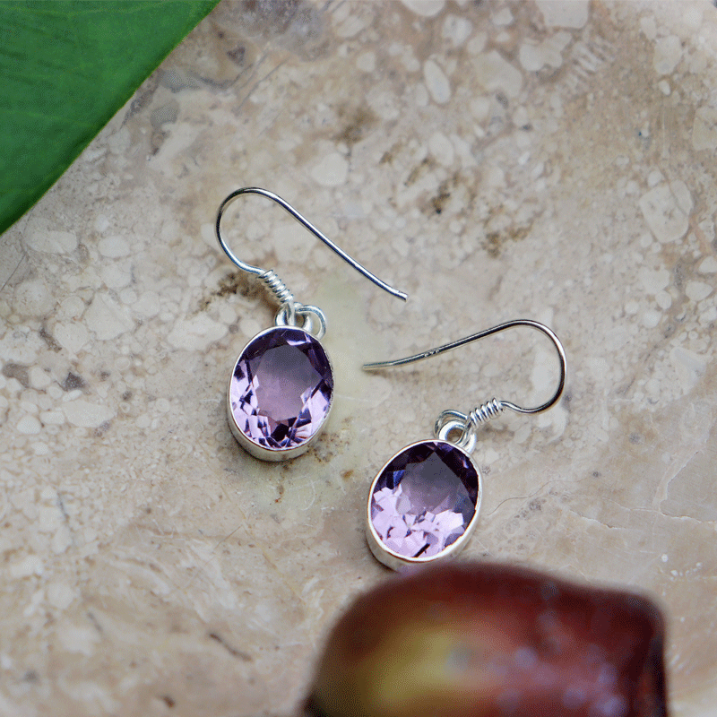amethyst oval sterling silver gemstone earrings