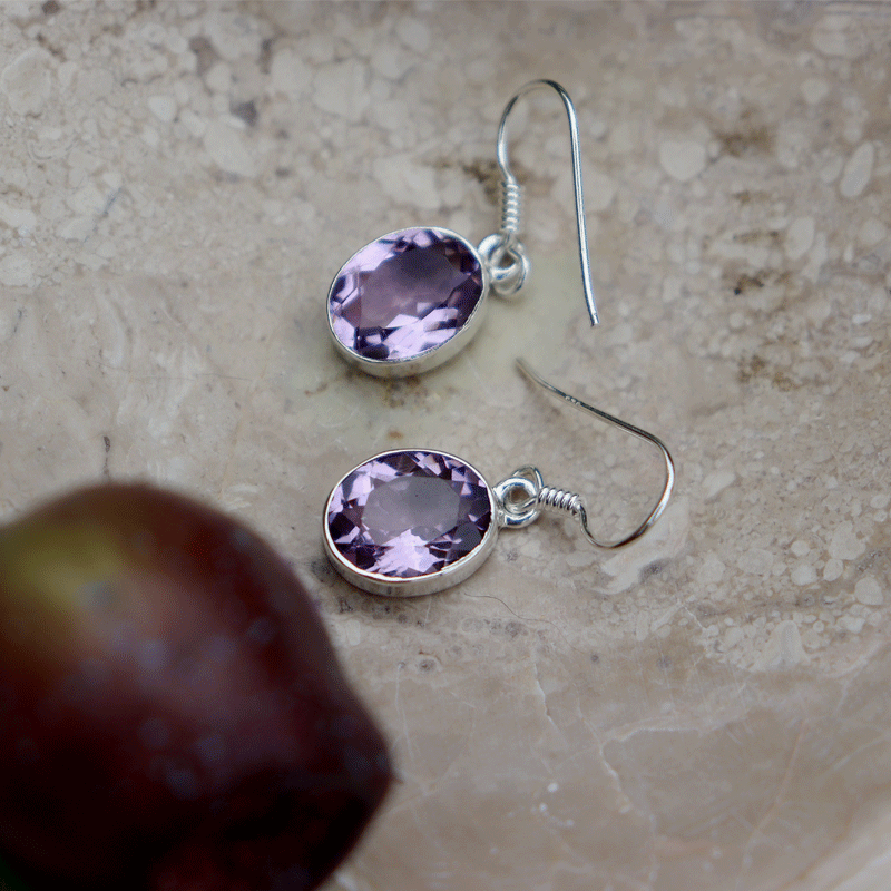 amethyst oval sterling silver gemstone earrings