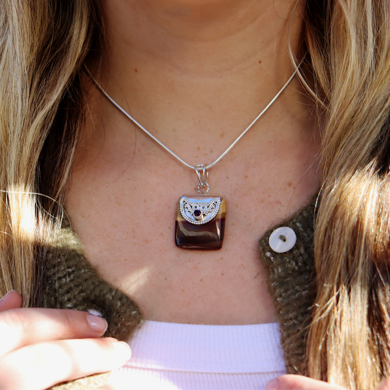 mookaite jasper garnet sterling silver gemstone pendant