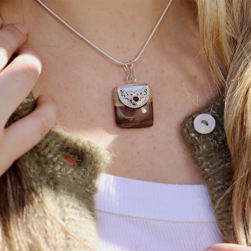 mookaite jasper garnet sterling silver gemstone pendant