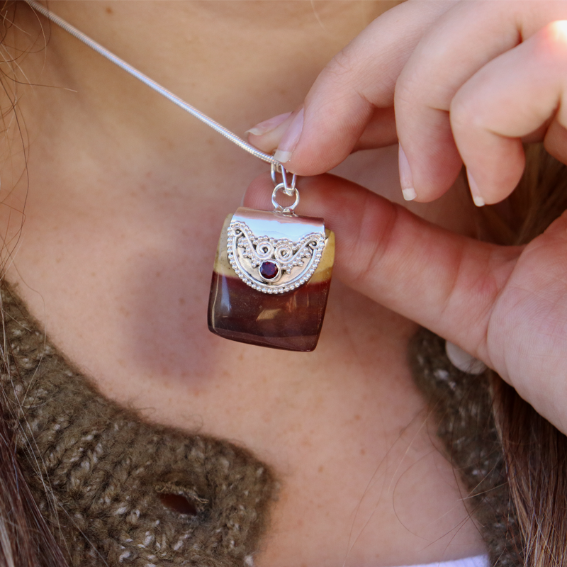 mookaite jasper garnet sterling silver gemstone pendant