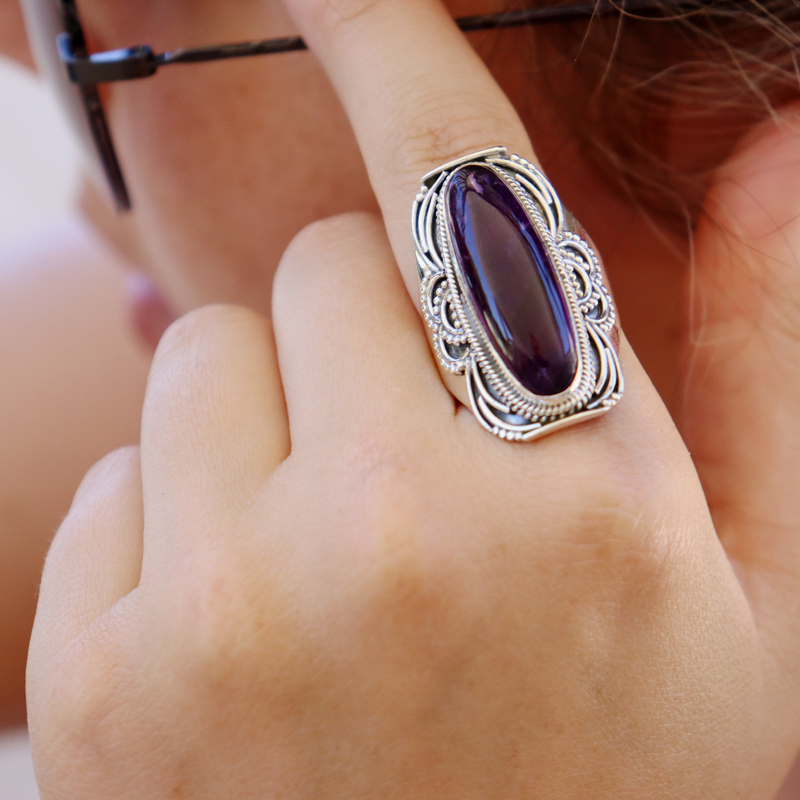 large amethyst sterling silver gemstone ring