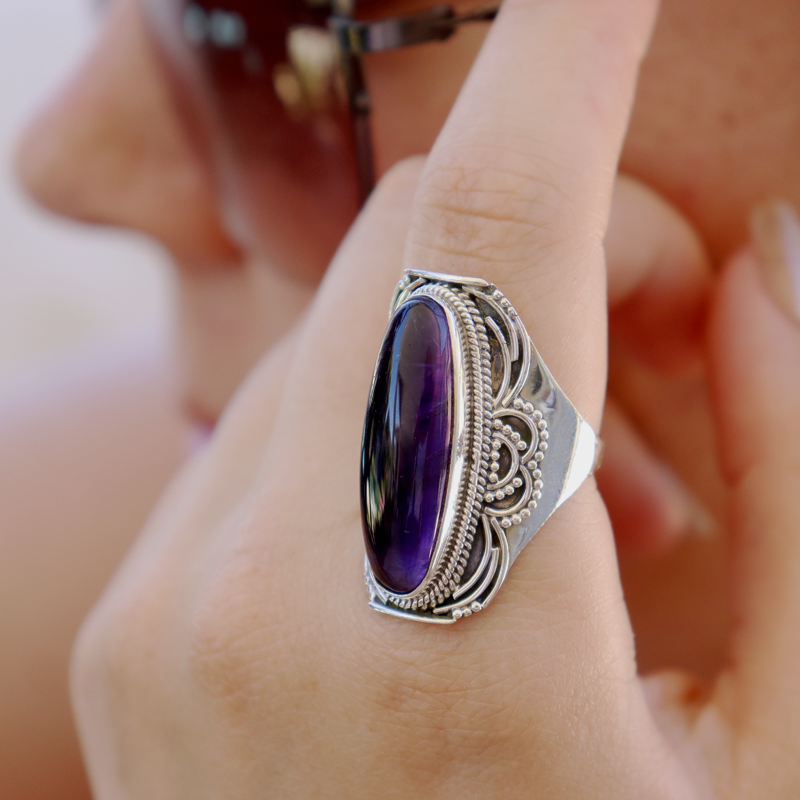 large amethyst sterling silver gemstone ring