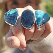 large oval shattuckite gemstone silver ring