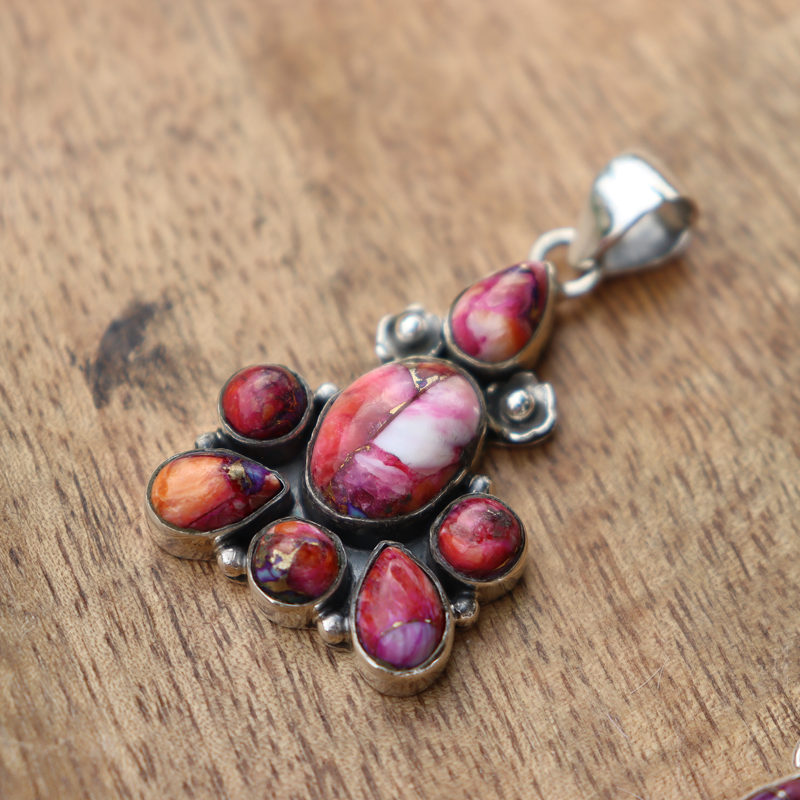 pink dahlia sterling silver gemstone pendant