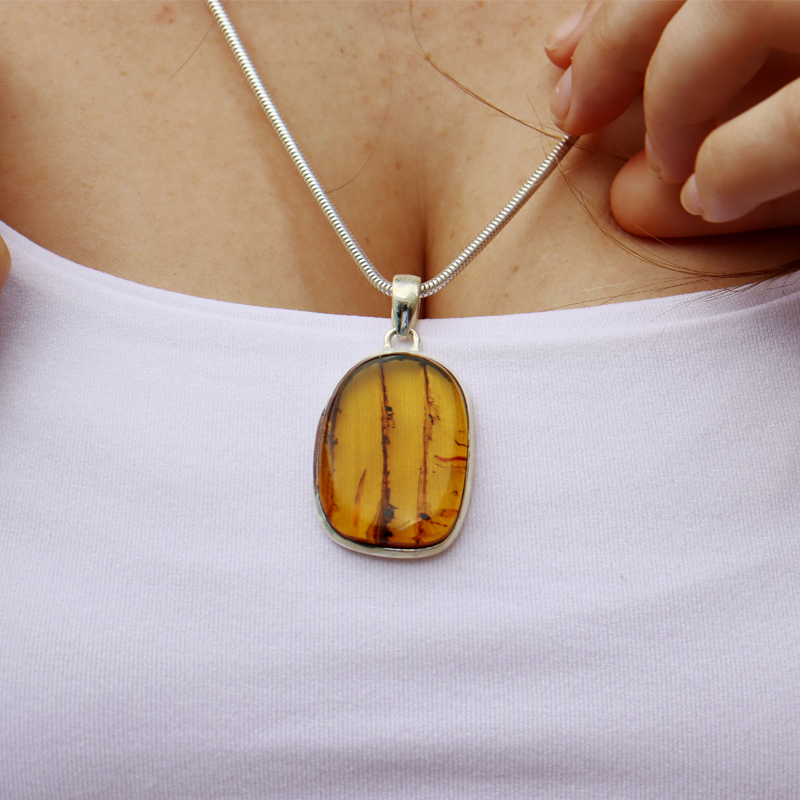 amber sterling silver gemstone pendant