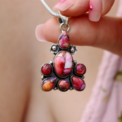 pink dahlia sterling silver gemstone pendant