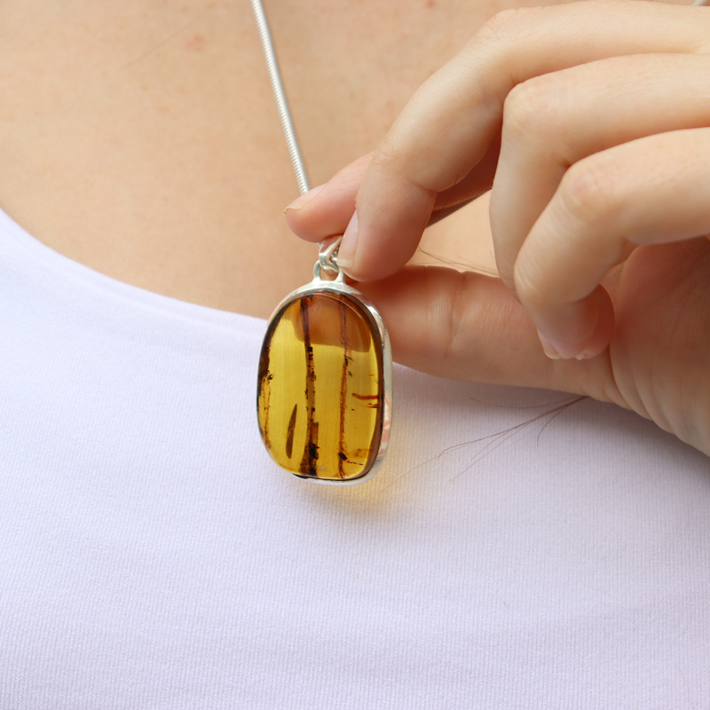 amber sterling silver gemstone pendant