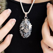 oval snowflake obsidine sterling silver gemstone pendant