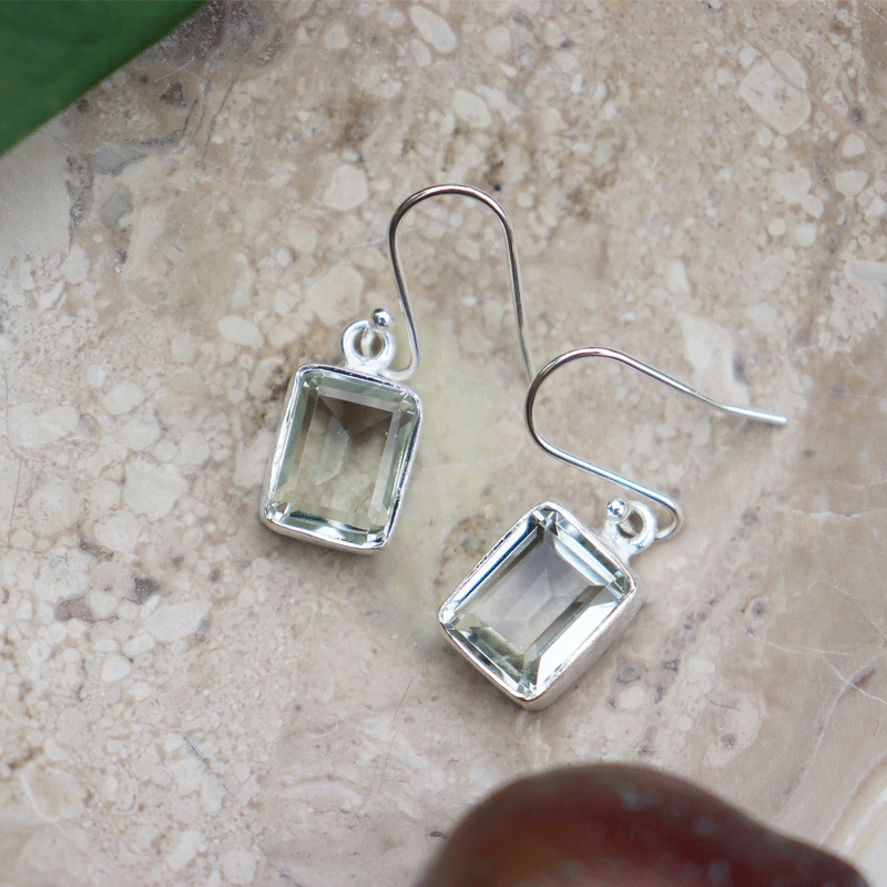 Eka Green Amethyst Silver Earrings