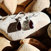 teardrop garnet sterling silver earrings
