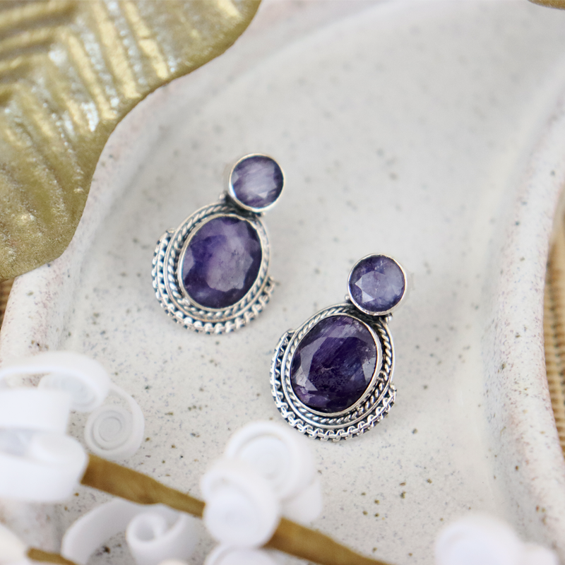 sapphire quartz sterling silver earrings