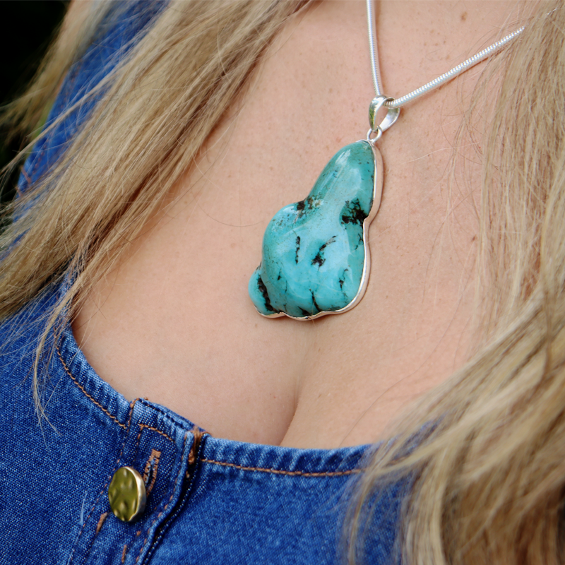 big turquoise pendant sterling silver