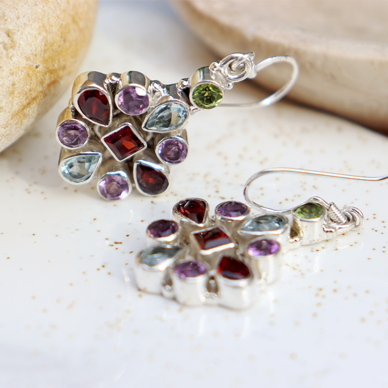 blue topaz amethyst garnet peridot gemstone sterling silver earrings