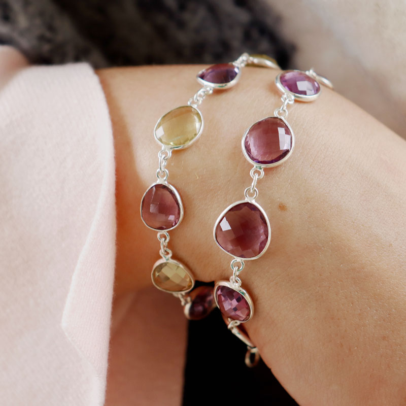 amethyst lemon quartz silver gemstone bracelet