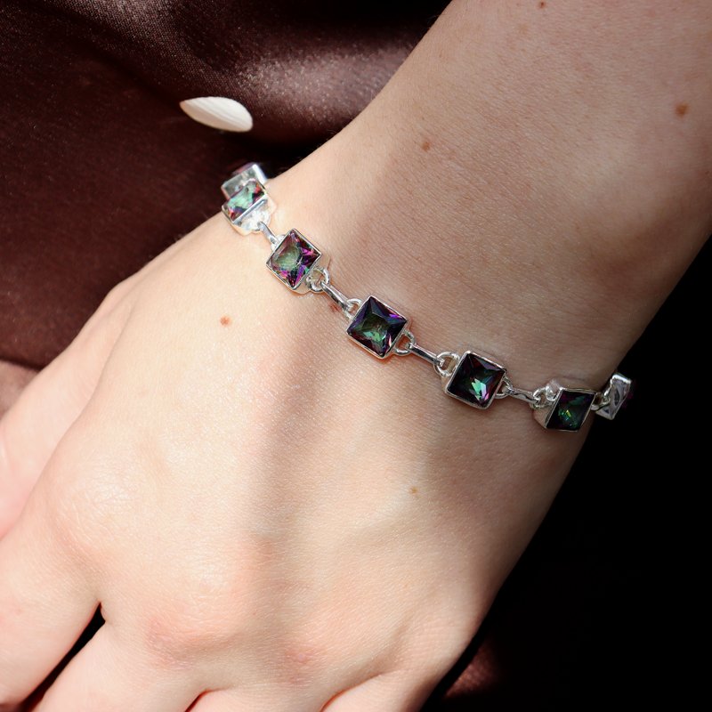 mystic topaz square sterling silver gemstone bracelet