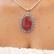 big oval ruby quartz sterling silver pendant