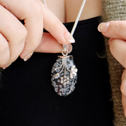 oval snowflake obsidine sterling silver gemstone pendant