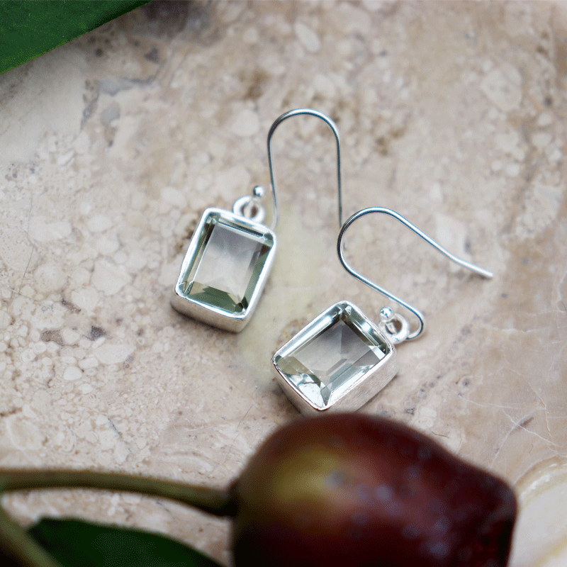 Eka Green Amethyst Silver Earrings