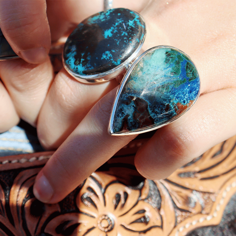 large round shattuckite gemstone ring