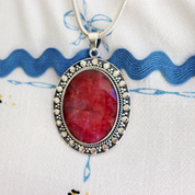 big oval ruby quartz sterling silver pendant