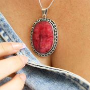 big oval ruby quartz sterling silver pendant