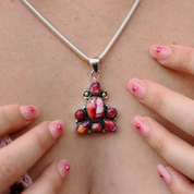 pink dahlia sterling silver gemstone pendant