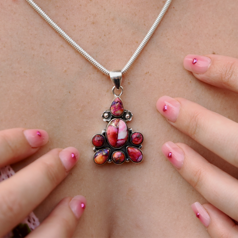 pink dahlia sterling silver gemstone pendant