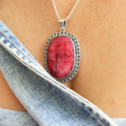 big oval ruby quartz sterling silver pendant