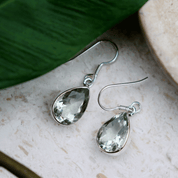 green amethyst teardrop silver gemstone earrings