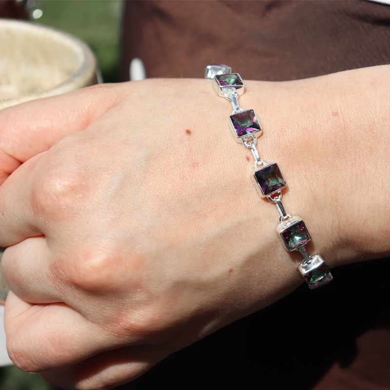 mystic topaz square sterling silver gemstone bracelet