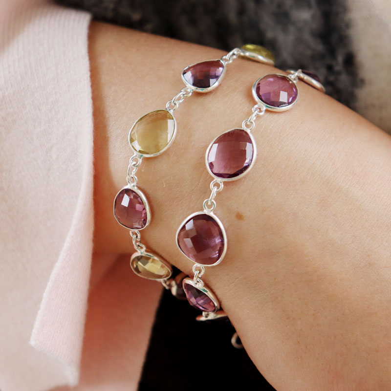 amethyst lemon quartz silver gemstone bracelet