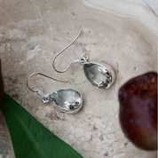 green amethyst teardrop silver gemstone earrings