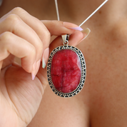 big oval ruby quartz sterling silver pendant