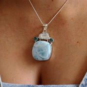 larimar blue topaz pearl sterling silver gemstone pendant