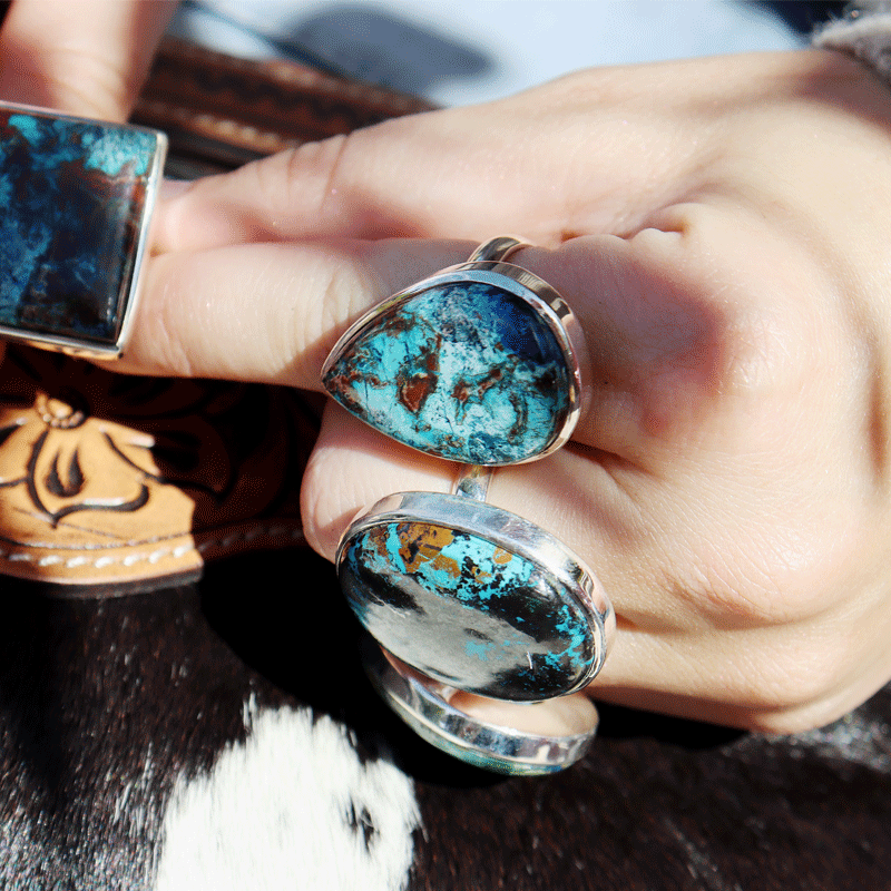 large round shattuckite gemstone ring