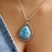 teardrop sterling silver larimar gemstone pendant