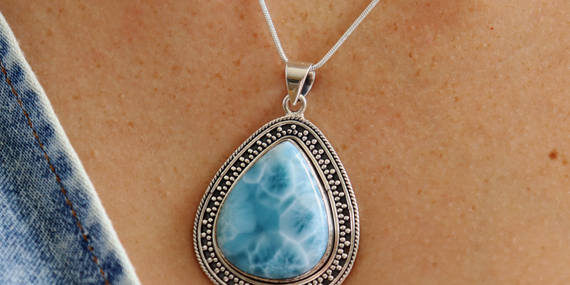 teardrop sterling silver larimar gemstone pendant