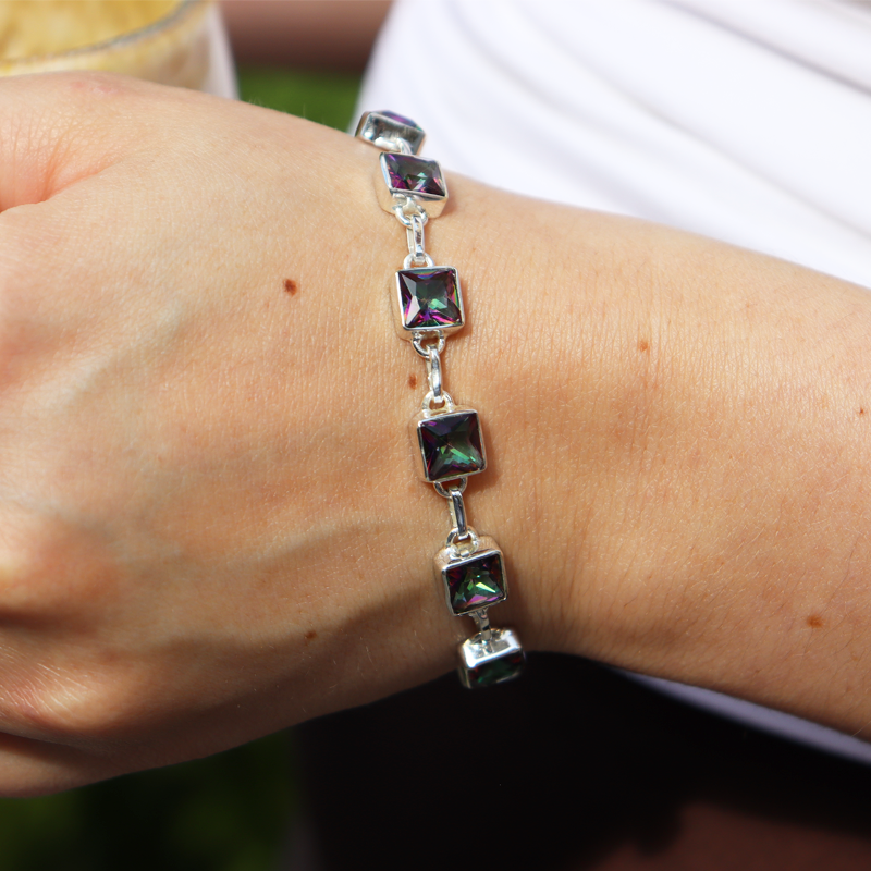 mystic topaz square sterling silver gemstone bracelet