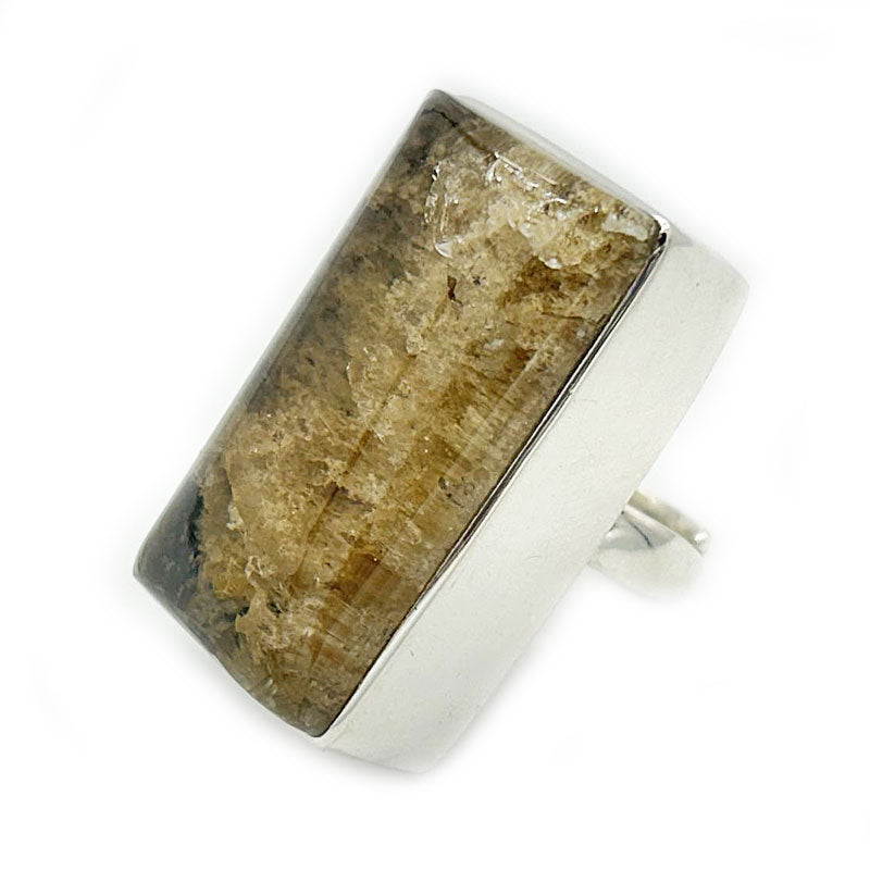 large rectangle garden quartz silver gemstone ring