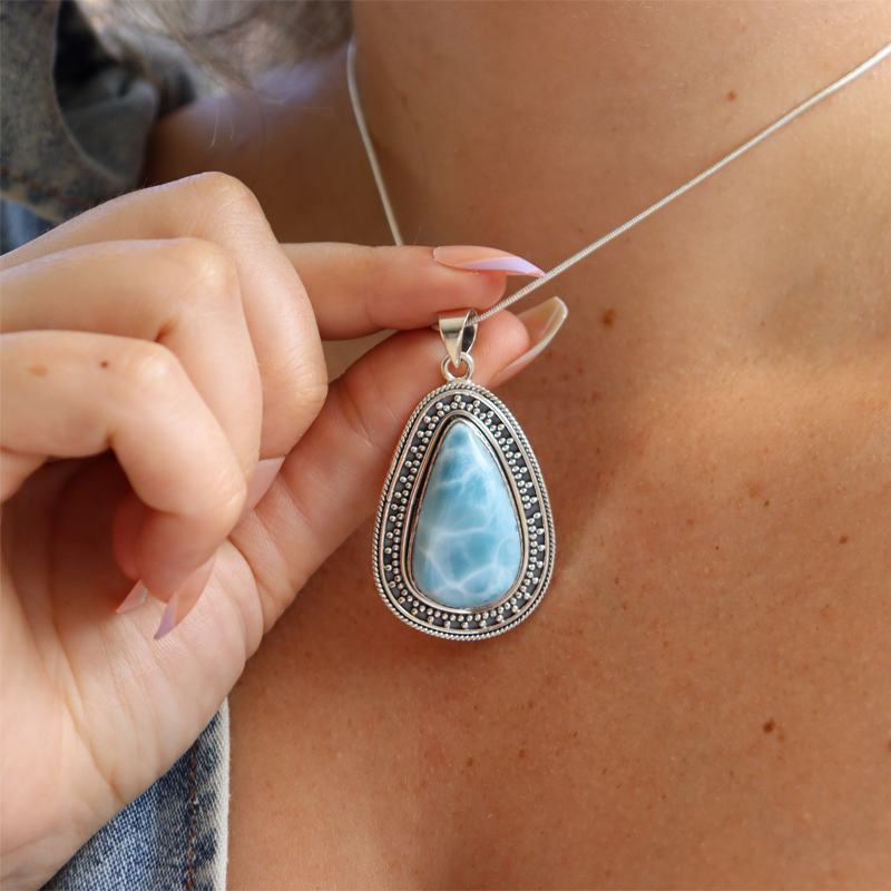 larimar teardrop sterling silver pendant