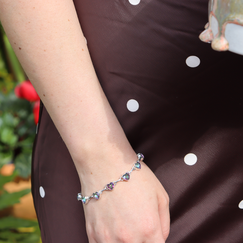 mystic topaz heart sterling silver gemstone bracelet