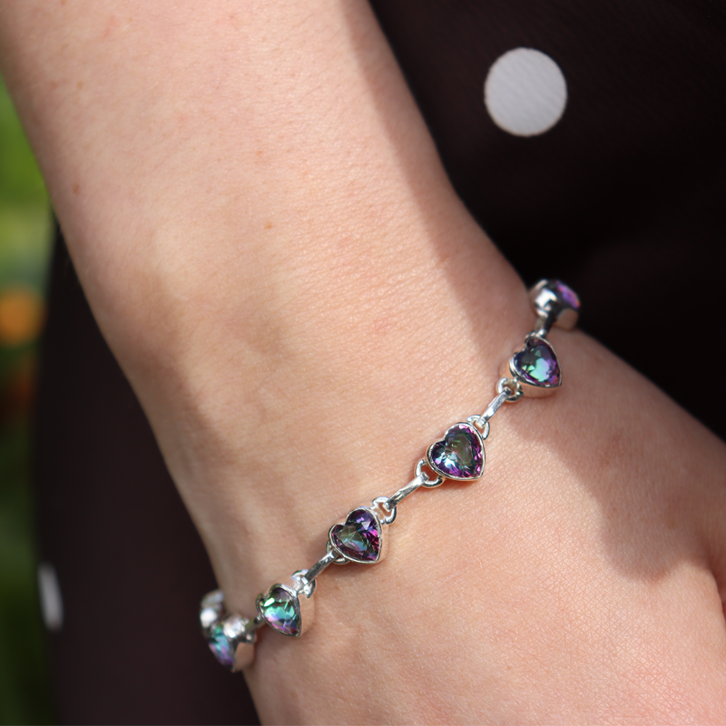 mystic topaz heart sterling silver gemstone bracelet