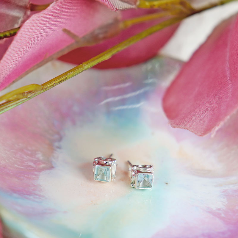 blue topaz silver gemstone stud earrings