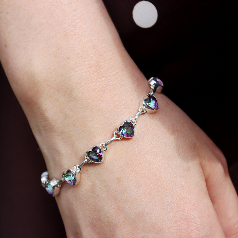 mystic topaz heart sterling silver gemstone bracelet