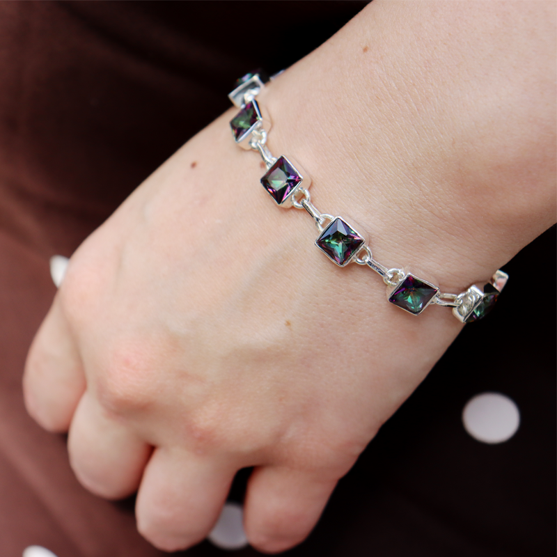 mystic topaz square sterling silver gemstone bracelet