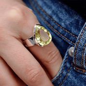 teardrop lemon quartz sterling silver ring