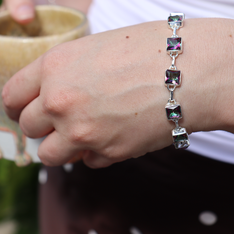 mystic topaz square sterling silver gemstone bracelet